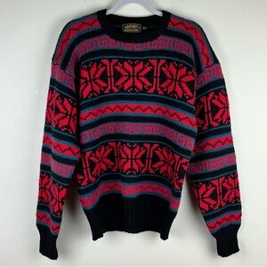 Eddie Bauer | 90s Vintage Wool Snowflake Cabincore Ski Lodge Grandpa Sweater | M
